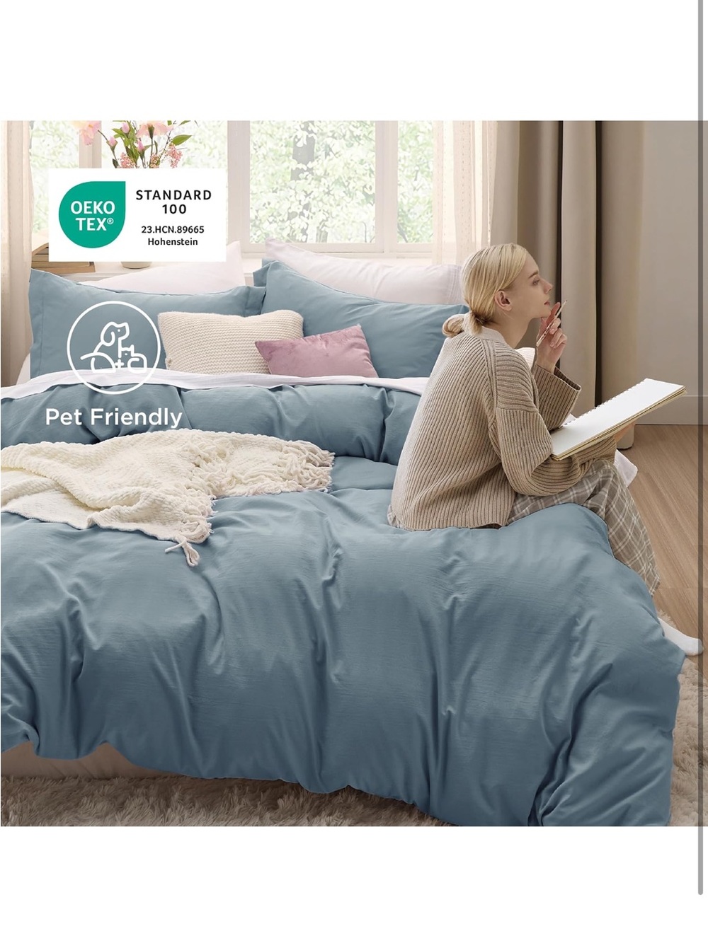 NEW Bedsure Dusty Blue Duvet Cover. Prewashed Cotton-Like Polyester. 3 PCS w/Zip - Picture 6 of 7